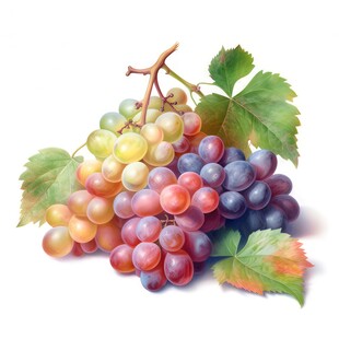 紫色葡萄叶子藤蔓植物水彩插画