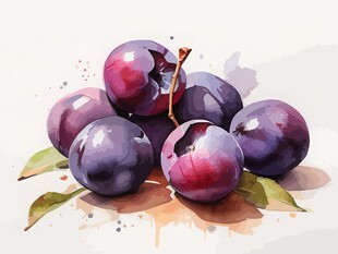 紫色葡萄叶子藤蔓植物水彩插画