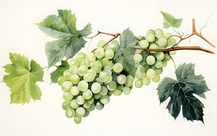 紫色葡萄叶子藤蔓植物水彩插画