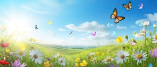 户外景色草地蓝天白云背景图