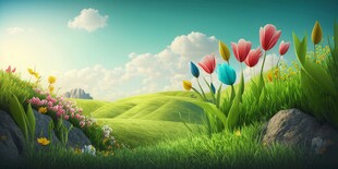 户外风景草地蝴蝶白云背景图