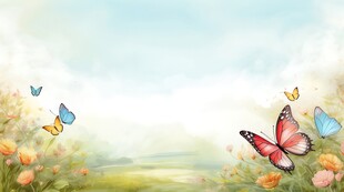 户外风景草地蝴蝶白云背景图