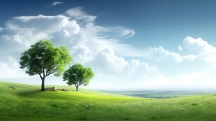 户外风景草地蝴蝶白云背景图
