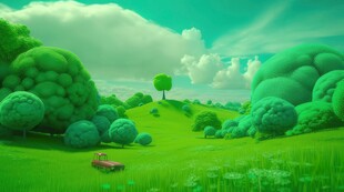 户外风景草地蝴蝶白云背景图