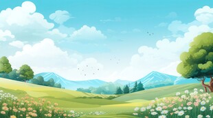 户外风景草地蝴蝶白云背景图