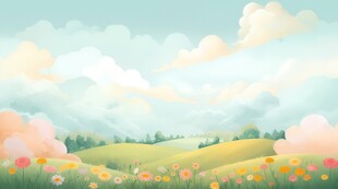 户外景色草地蓝天白云背景图