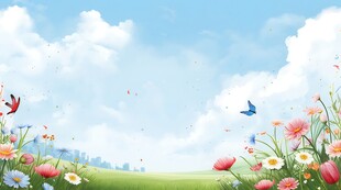 户外景色草地蓝天白云背景图