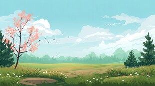 户外景色草地蓝天白云背景图