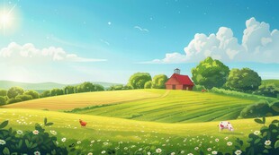 户外景色草地蓝天白云背景图