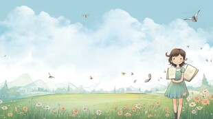 户外景色草地蓝天白云背景图