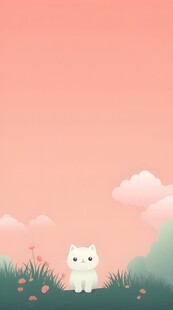 有趣小猫风景色草地白云儿童画
