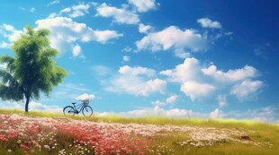 户外景色草地蓝天白云背景图
