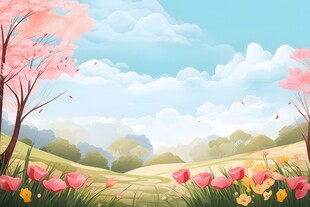 户外景色草地蓝天白云背景图