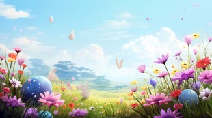户外景色草地蓝天白云背景图