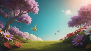 户外景色草地蓝天白云背景图
