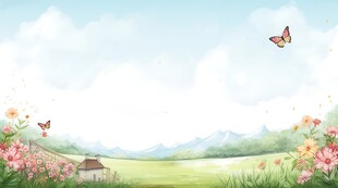 户外景色草地蓝天白云背景图