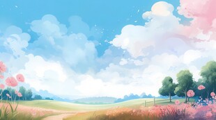 户外景色草地蓝天白云背景图
