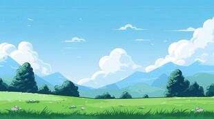 户外景色草地蓝天白云背景图
