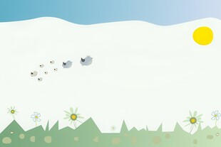 草地蓝天白云飞鸟海报背景图