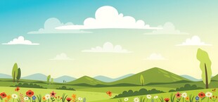户外景色草地蓝天白云背景图
