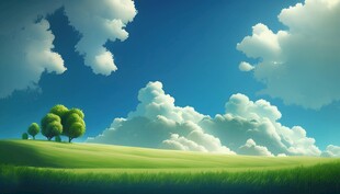 初春户外景色草地蓝天白云背景图