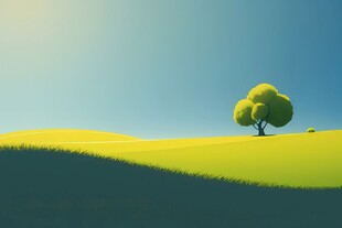 户外景色草地蓝天白云儿童画