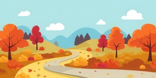 秋季野外风光卡通插画儿童画