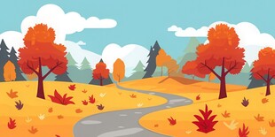 秋季野外风光卡通插画儿童画