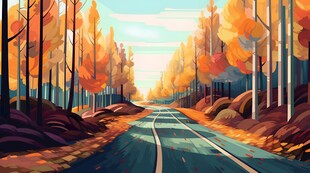 秋季野外风光卡通插画儿童画