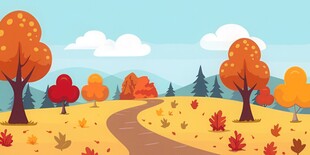 秋季野外风光卡通插画儿童画