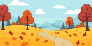 秋季野外风光卡通插画儿童画