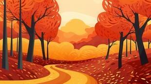 秋季野外风光卡通插画儿童画