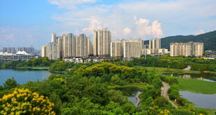 秋天里的城市公园水天一色