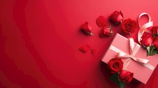 红玫瑰礼物蝴蝶结情人节素材图片