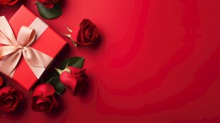 红玫瑰礼物蝴蝶结情人节素材图片