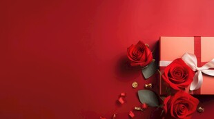红玫瑰礼物蝴蝶结情人节素材图片