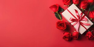 红玫瑰礼物蝴蝶结情人节素材图片