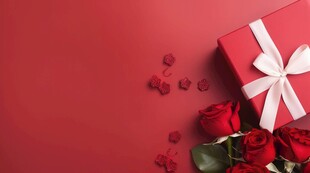 红玫瑰礼物蝴蝶结情人节素材图片