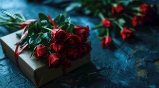 红玫瑰礼物蝴蝶结情人节素材图片