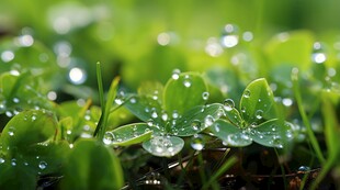 清爽荷叶叶子四叶草铜钱草露珠