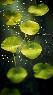 清爽荷叶叶子四叶草铜钱草露珠