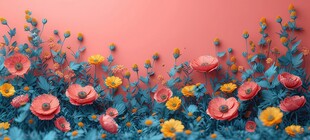 明媚清晨鲜花蝴蝶菊花叶子草地图