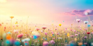 明媚清晨鲜花蝴蝶菊花叶子草地图