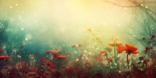 明媚清晨鲜花蝴蝶菊花叶子草地图