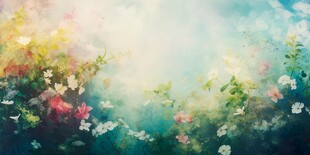 明媚清晨鲜花蝴蝶菊花叶子草地图