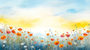 明媚清晨鲜花蝴蝶菊花叶子草地图