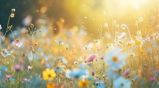 明媚清晨鲜花蝴蝶菊花叶子草地图