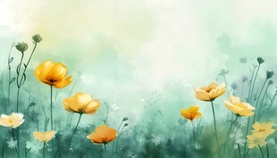 明媚清晨鲜花蝴蝶菊花叶子草地图