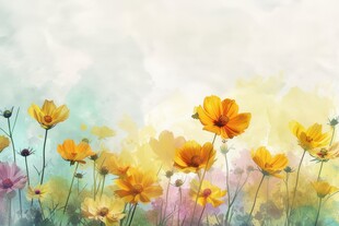 明媚清晨鲜花蝴蝶菊花叶子草地图