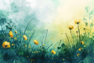 明媚清晨鲜花蝴蝶菊花叶子草地图